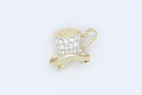 Vintage Sarah Coventry Rhinestone TOP HAT and CANE Sales Award Pin Rare Brooch Gold Tone