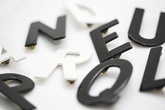 Vintage Alphabet Letter Pins In Black & White - NOS Large Plastic Brooch Initial