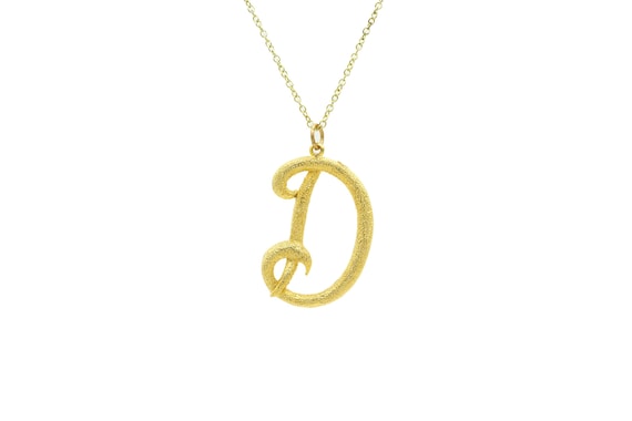 Vintage Large Gold Initial Letter D Pendant Charm Necklace Bling Gold Tone Chain