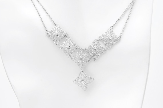 Vintage Sarah Coventry 1978 ROYAL LACE Necklace Silver Tone Statement Bib Chain Rare Gift