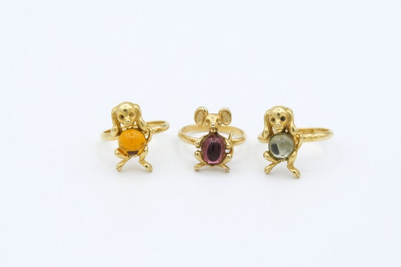 Vintage Jelly Belly Dog and Mouse Rings - NOS
