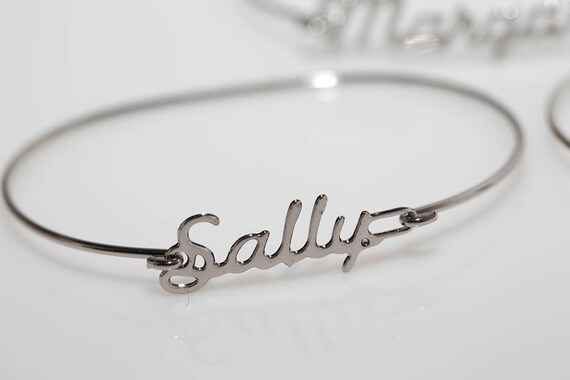 Vintage Silver Name Bracelets - NOS Bangle Cursiv… - image 2