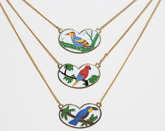 Vintage Enameled Bird Necklaces - NOS Blue Bird Tropical Pendant Charm