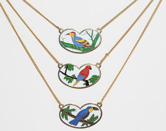 Enameled Bird Necklaces - Vintage