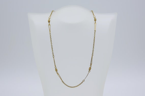 Vintage Gold Tone Bar Chain Cable Chain Necklace Ornate Dainty Layering Triangle Bars Beads 16"