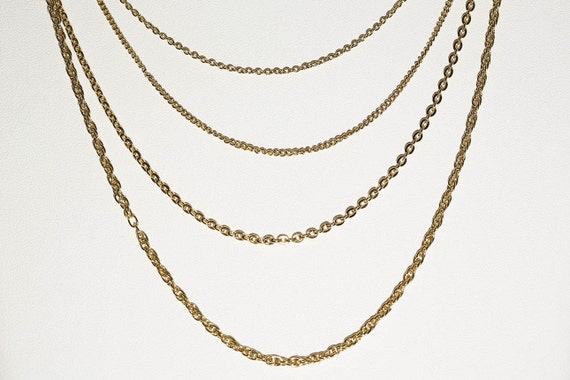 Vintage Small Multi-Chain Necklace Gold Tone Layered Chains NOS Retro Layering