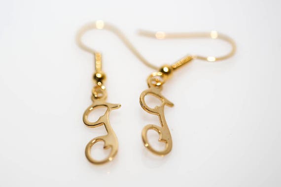 Vintage Gold Tone Initial Dangle Drop Letter Alphabet Earrings - E, H, L, T NOS