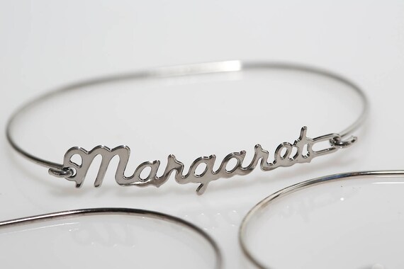 Vintage Silver Name Bracelets - NOS Bangle Cursiv… - image 4