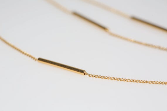Vintage Bar Chain Necklace Gold Tone Simple Minim… - image 4