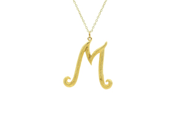 Vintage Large Gold Initial Letter M Pendant Charm Necklace Bling Gold Tone Chain
