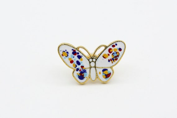 1980 Sarah Coventry "Butterfly" Tac Pin Brooch Gold Tone Splatter Paint RARE Vintage 80s