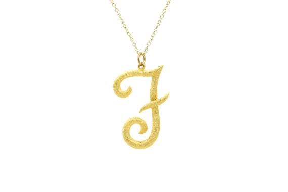 Vintage Large Gold Initial Letter F Pendant Charm Necklace Bling Gold Tone Chain