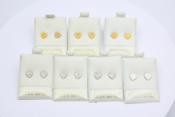 Vintage Heart Initial Earrings NOS Letter Alphabet Stud Earrings 12k Gold Silver Retro