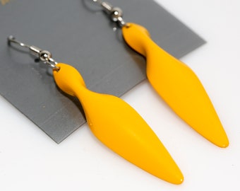Vintage 1980s Feather Earrings: Enamel Dangle Drop Pierced Earrings