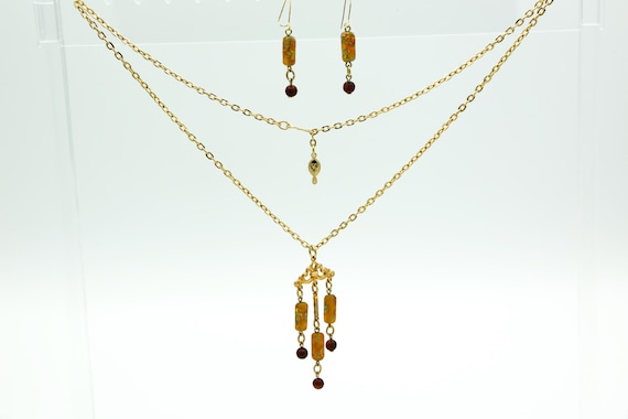 RESERVED FOR STACI** Vintage Sarah Coventry 1975 Taffee Tones Set | Beaded Necklace | Dangle Drop Earrings | Gold Tone | Excellent Condition