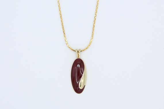 Vintage 1983 Sarah Coventry EXPRESSIONS Necklace Drop Pendant Gold Tone Chain Burgundy Red Rare!