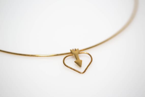 Vintage Gold Tone Arrow Heart Choker | Collar Necklace | NOS Retro