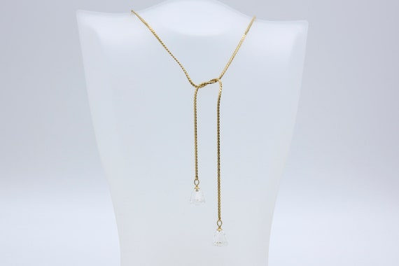 Vintage 1980 Sarah Coventry AUSTRIAN CRYSTAL LARIAT Necklace Gold Tone Chain Rare!