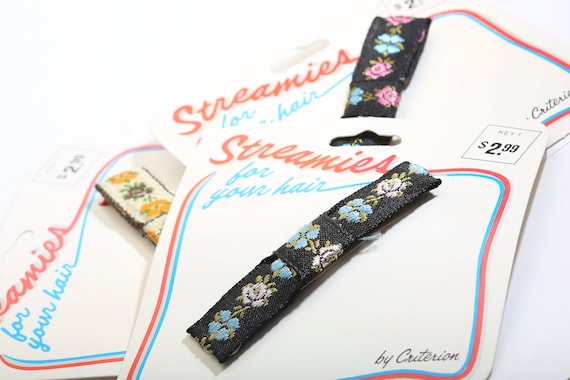 Streamies For Your Hair by Criterion Vintage NOS Floral Ribbon Pony Tail Holder Elastic