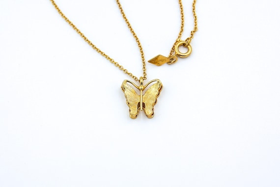 Vintage Sarah Coventry 1978 PANDORA Butterfly Necklace Pendant Drop Gold Tone Rare!