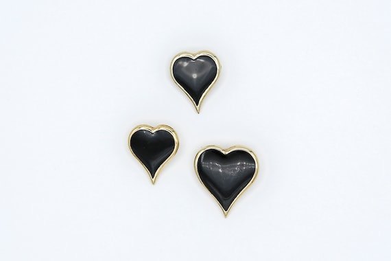 1976 Sarah Coventry BLACK MAGIC Pin Brooch Set Gold Tone Black Heart RARE Vintage 70s