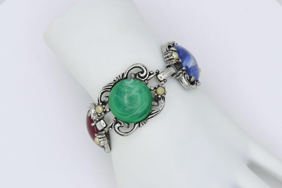 Vintage 1957 Sarah Coventry FIESTA Bracelet, Multi-Gemstone Bracelet, Faux Pearl Bracelet, Silver Tone Colorful, Rare!