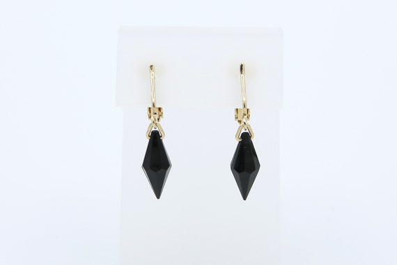 Vintage 1980 Sarah Coventry Canada MARIA Earrings Gold Tone Clip On Black Drop Rare!