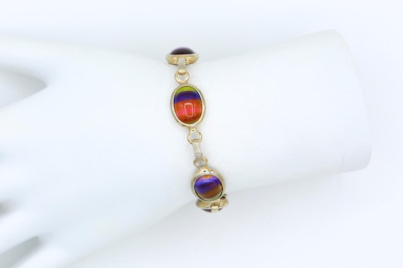 Vintage 1964 Sarah Coventry HARMONY Chain Station Bracelet Gold Tone RARE Rainbow Stones