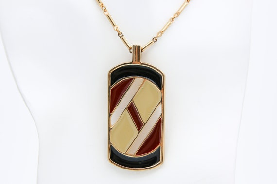 Vintage Sarah Coventry 1977 INTERLUDE Necklace Pendant Drop Gold Tone Black Burgundy Rare!
