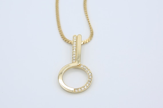 Vintage Sarah Coventry 1978 FANTASIA Necklace Gold Tone Chain Rhinestone Geometric Circle Pendant Drop Rare!