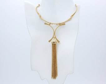 Vintage Sarah Coventry 1976 CHINATOWN Necklace Gold Tone Chain Removable Tassel Drop Pendant Rare!