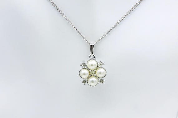 Vintage Sarah Coventry 1974 PRINCESS Necklace Silver Tone Chain Faux Pearl Rhinestone Pendant Rare Gift