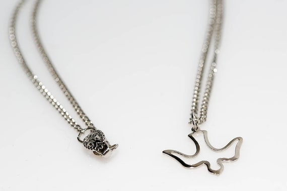 Vintage Silver Dove Necklace NOS Silver Tone Chain Bird Charm Pendant