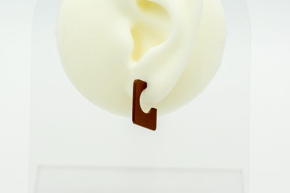 Vintage 1980s Brown Earrings - NOS Square Hoops Metal Pierced Earrings