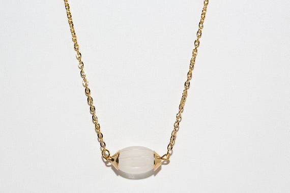 Vintage Frosted Barrel Necklace Gold Tone Chain NOS Pendant Necklace