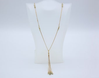 Vintage Sarah Coventry 1979 RENDEZVOUS Pendant Bead Chain Necklace Gold Tone Mint Green Tassel Rare!