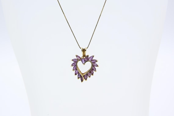14K Gold Amethyst Heart Necklace with Long 14k Gold Chain Made in Italy