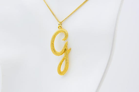 Vintage Large Gold Initial Letter G Pendant Charm Necklace Bling Gold Tone Chain