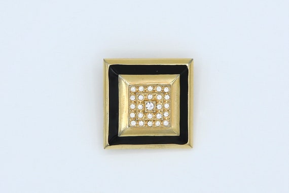 Vintage 1982 Sarah Coventry NIGHT LIGHTS Pin Brooch Square Black and Gold Tone Rhinestone RARE