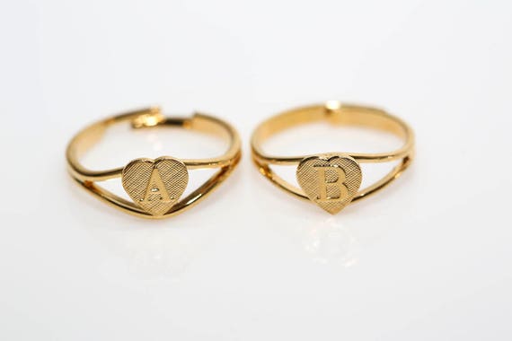 Vintage Gold Tone Initial Heart Ring - Adjustable… - image 2