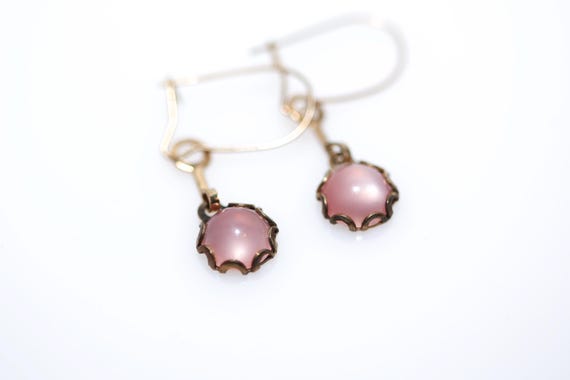 Vintage Dainty Pink Moonglow Dangle Drop Earrings NOS