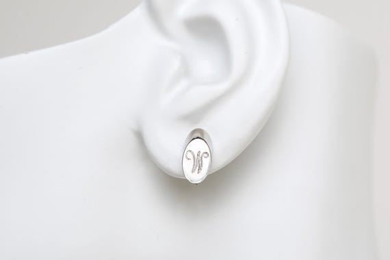 Vintage Silver Tone Gold Tone Initial Slice Earri… - image 2