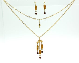 Vintage Sarah Coventry 1975 Taffee Tones Set | Beaded Necklace, Dangle Earrings