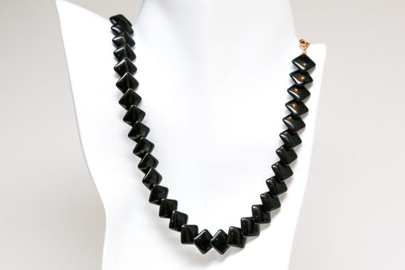 Vintage - Black Trifari Squared Necklace NOS Plastic Square Beads