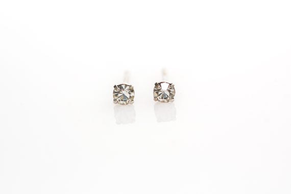 Vintage Teeny Tiny Rhinestone Studs Clear Stones NOS Earrings