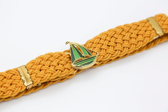 Vintage Macramé Belt - Sailboat Buckle - NOS 1970s - image 2