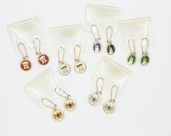 Vintage 1976 Bicentennial Enamel Drop Earrings NOS Nemo • Liberty Bell Statue of Liberty Eagle • 1776-1976 • 6 Colors