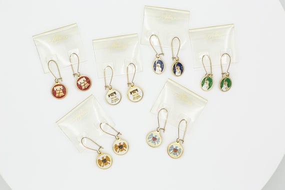 Vintage 1976 Bicentennial Enamel Drop Earrings NOS Nemo • Liberty Bell Statue of Liberty Eagle • 1776-1976 • 6 Colors