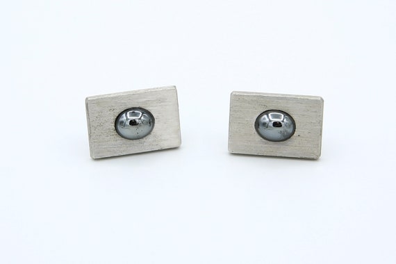 Vintage 1972 Sarah Coventry GERMANY Men's Cuff Links Silver Tone Formal Wear Accessory Vintage Gray Stone RARE