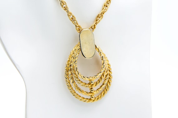 Vintage Sarah Coventry 1976 DUCHESS Necklace Gold Tone Chain Large Statement Teardrop Pendant Rare Gift